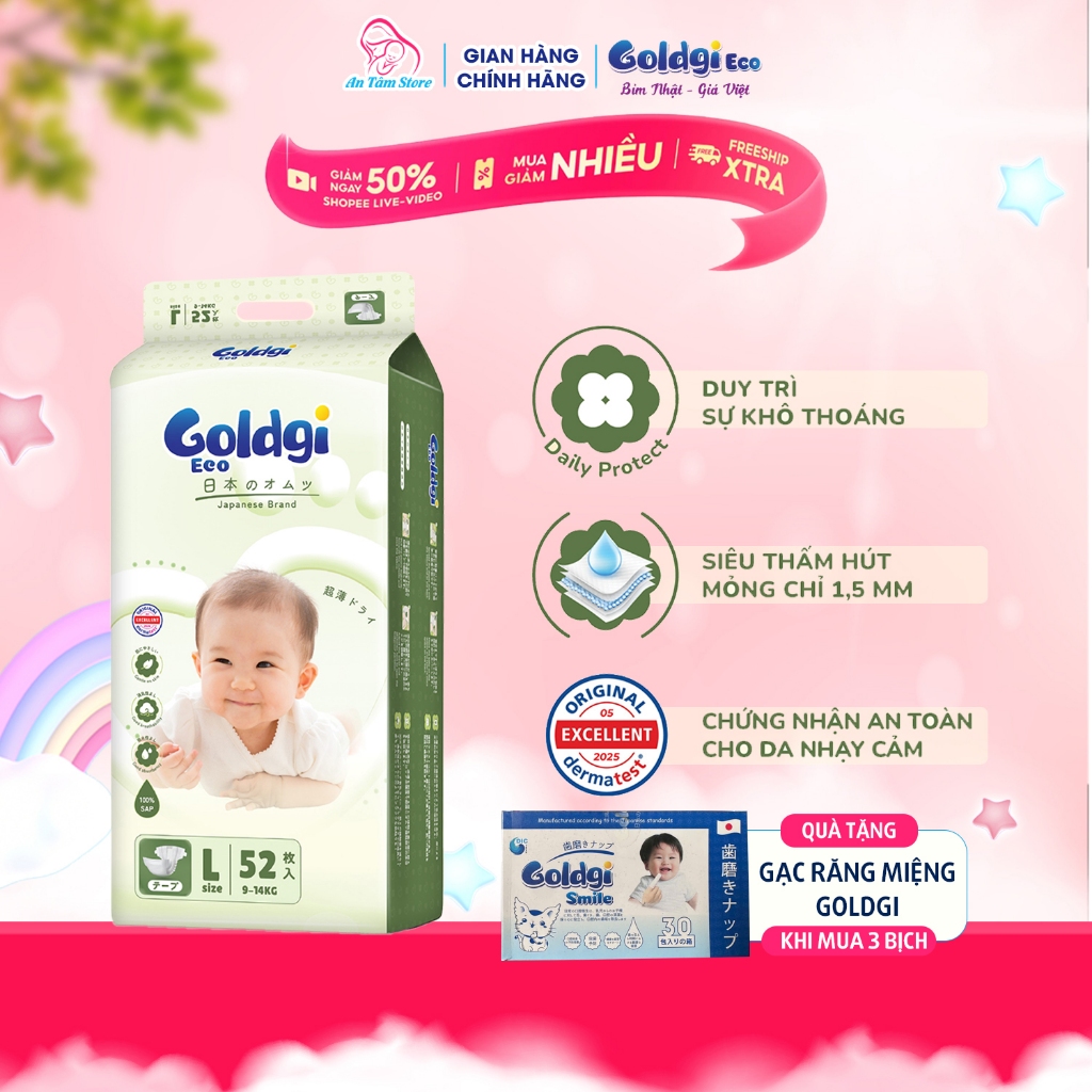 [Goldgi Eco Cải Tiến 2026] Tã Bỉm Goldgi Eco Cải Tiến Mới Nhất 2026 Siêu Mỏng Nhẹ Dành Cho Bé