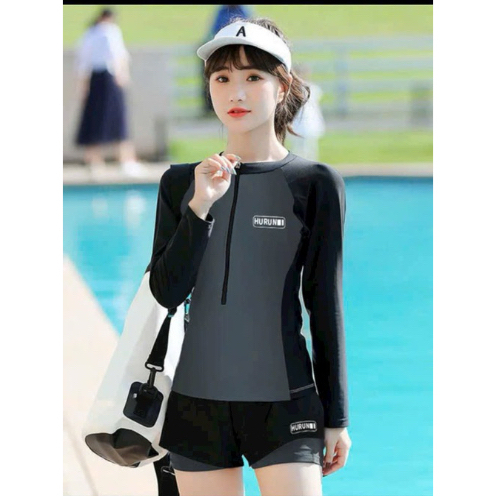 Đồ bơi tay dài kín đáo đồ bơi 2 mảnh tay dài khóa kéo quần đùi  2 lớp che nắng thể thao | BigBuy360 - bigbuy360.vn