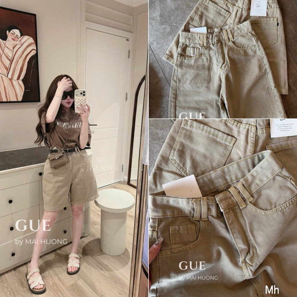 Quần jeans nữ ngố be nâu hai đỉa M777-M999 GUE.BASIC ẢNH THẬT