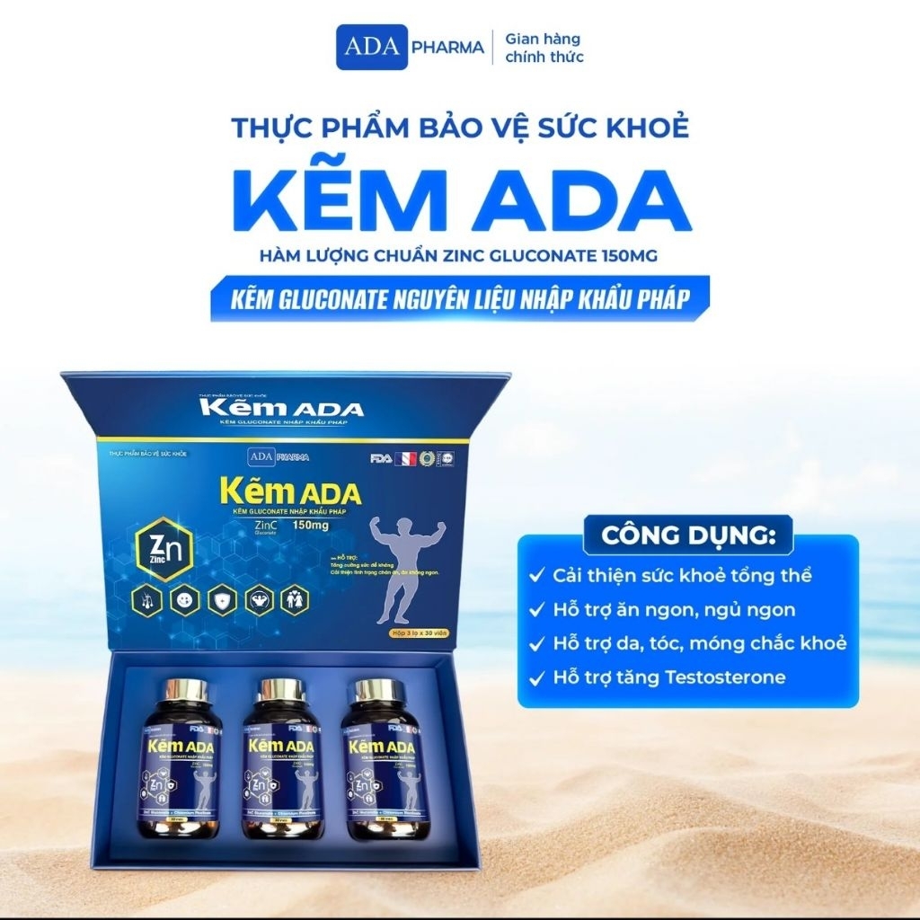 Kẽm ADA - Kẽm Gluconate Nguyên Liệu Nhập Khẩu Pháp - Hỗ Trợ Tăng Cường Sức Khoẻ