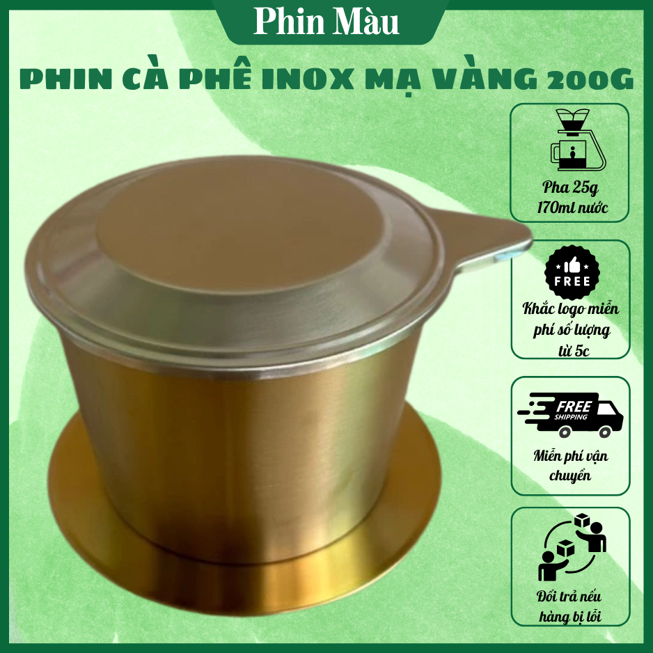 Phin Pha Cà Phê Inox Size 14 Mạ Vàng Cao Cấp Pha 200gr Bột Cà Phê