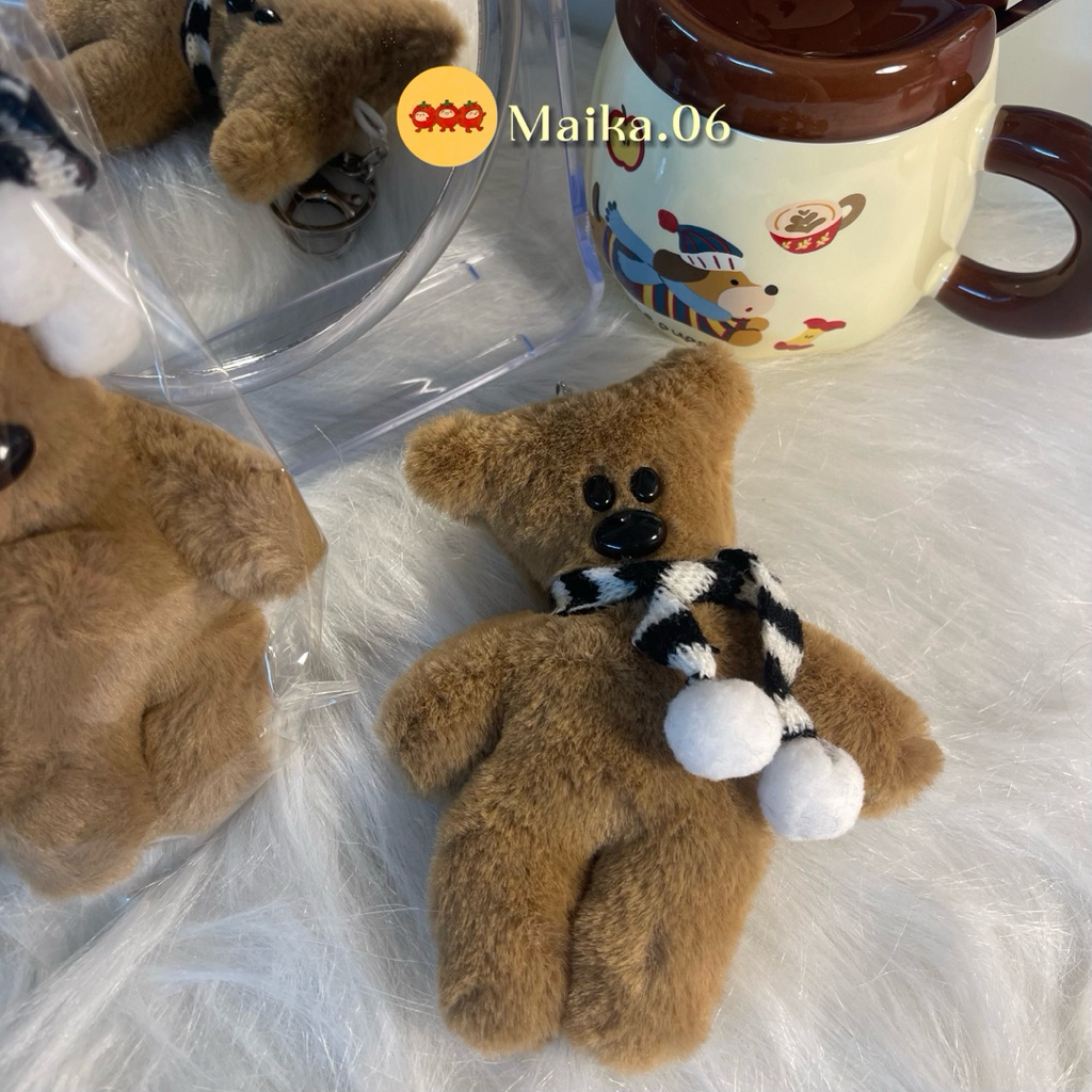 Móc khoá gấu bông Mr bean khăn quàng cổ, ba lô hình gấu, móc khóa xe hơi, phụ kiện