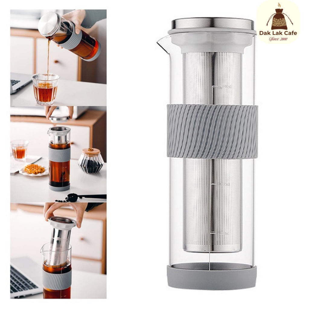 Bình Pha Cà Phê Ủ Lạnh Cold Brew, Cafe Cold Brew, Bình Thủy Tinh Pha Trà Chịu Nhiệt, Lõi Inox, Bền, 