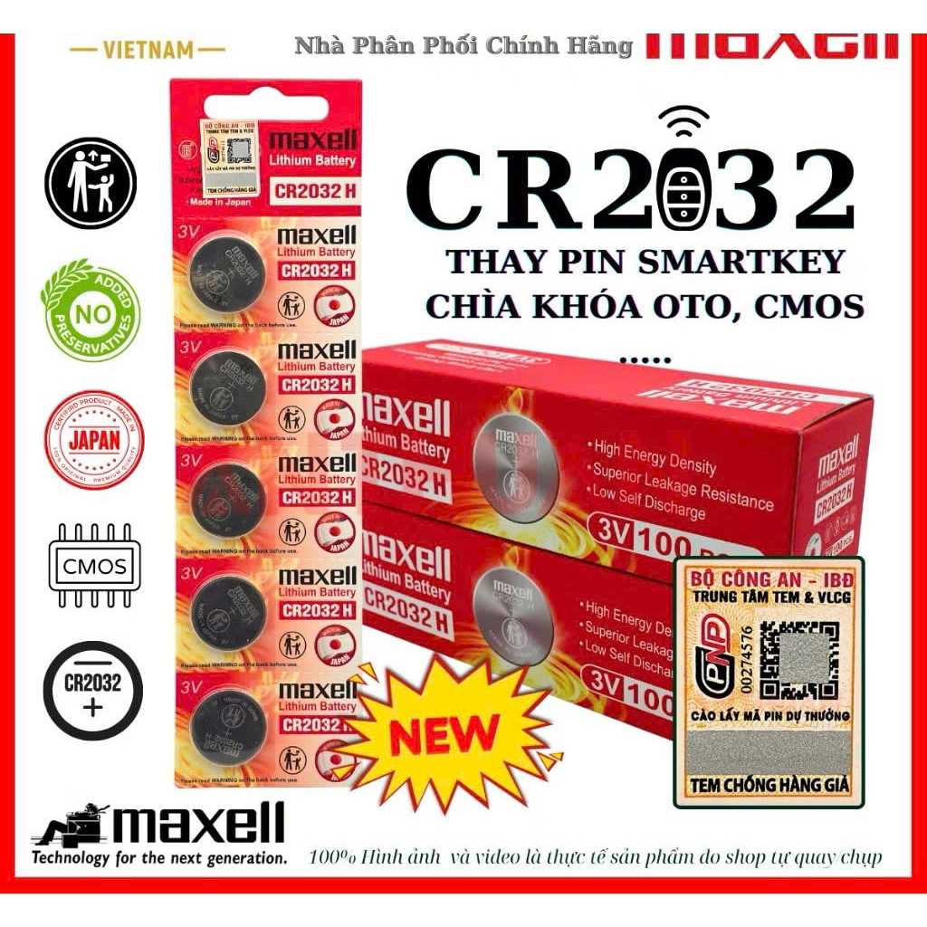 (GoTech ) Vỉ 5 Viên Pin MAXELL CR2032H  3V chính hãng