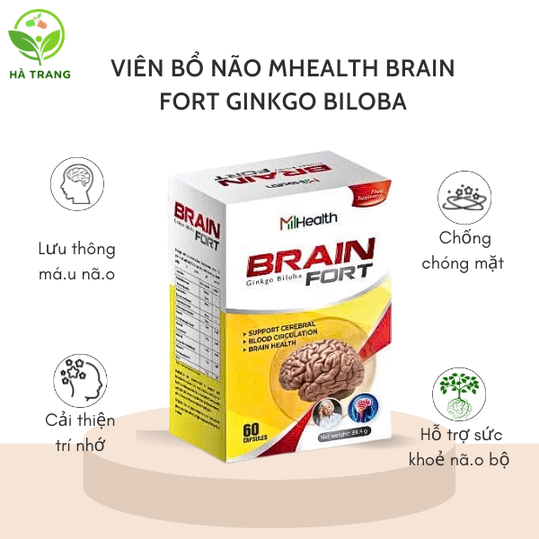 Viên uống Bổ não MHealth Brain Fort Ginkgo Biloba - Lọ 60 viên