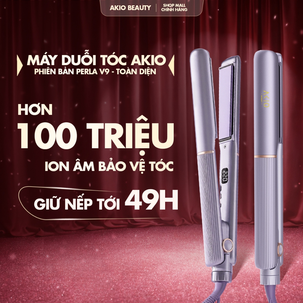Máy duỗi tóc ép thẳng Perla V9 thương hiệu AKIO BEAUTY tạo kiểu thẳng xoăn có ion âm bảo vệ tóc tối 