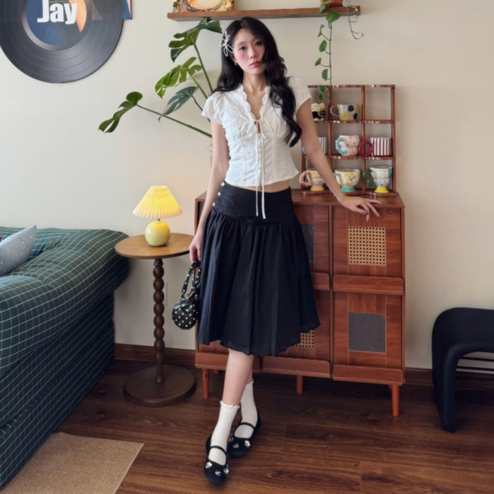 NAVIE - Chân váy xòe xếp ly MIRA phối 3 cúc thời trang nữ | BigBuy360 - bigbuy360.vn