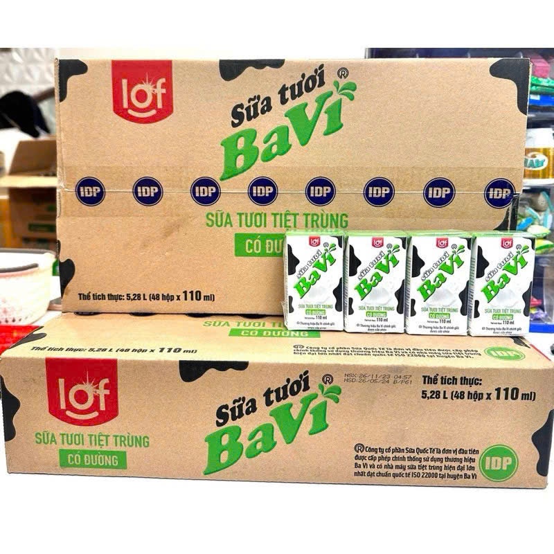 Thùng 48 hộp Ba Vì Lof Sữa Tươi Có Đường 110ml.