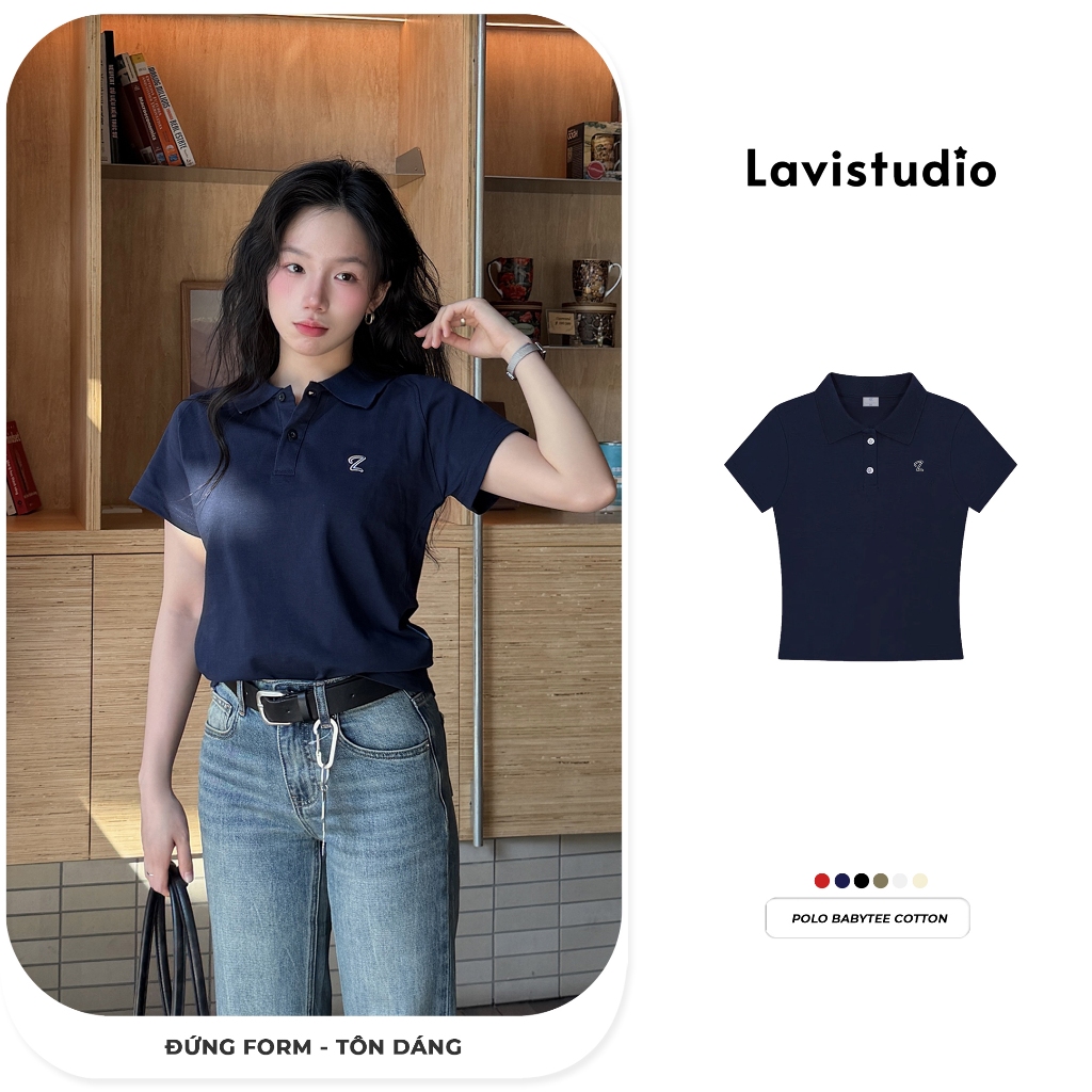 Áo POLO BABYTEE Local Brand Lavi Studio / Logo Thêu Đứng Form Hách Dáng Ôm Body