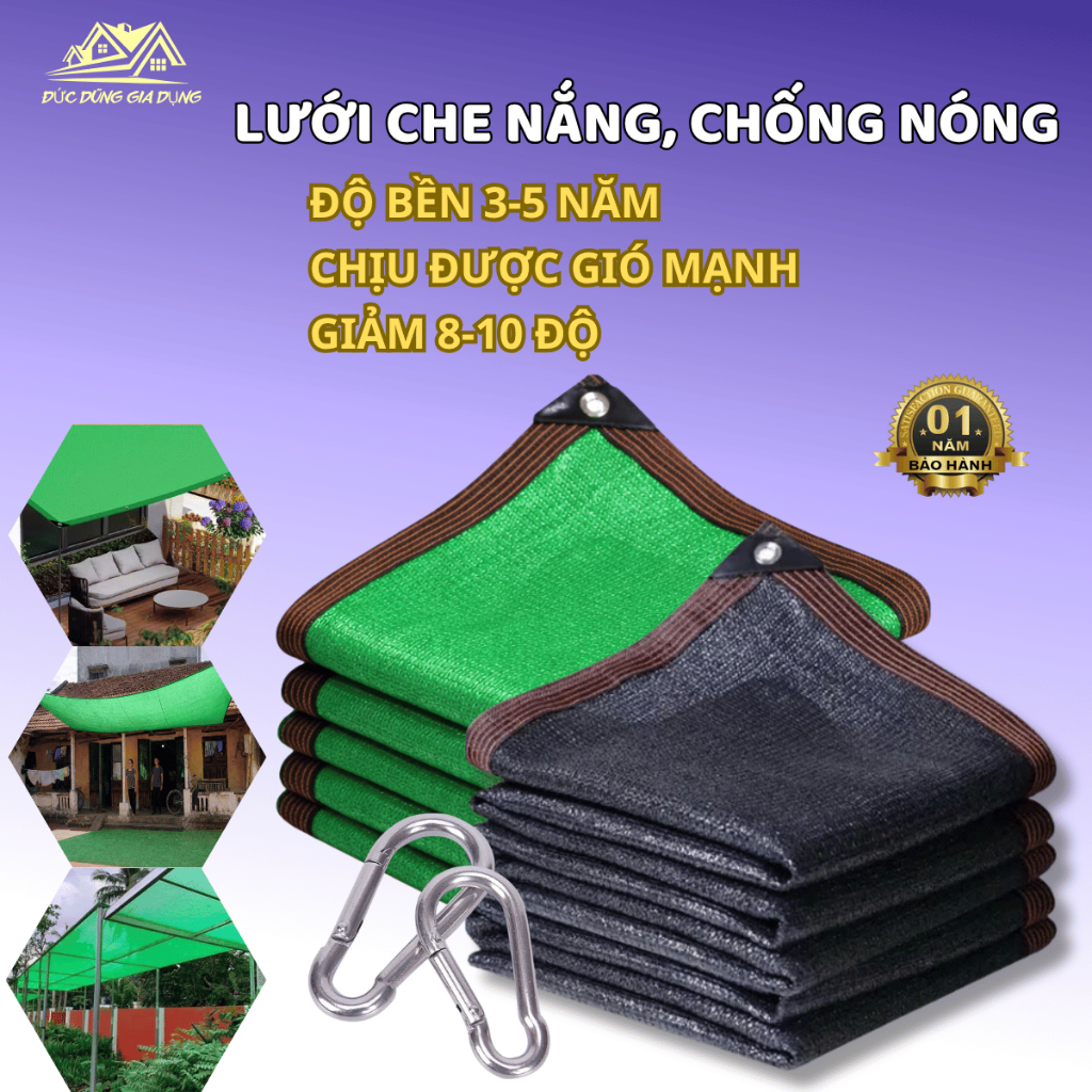 Lưới Chống Nóng, HÀNG LOẠI 1, Bền Bỉ 3-5 năm, Lưới Che Nắng Mái Tôn Tường Nhà, Ban Công, May viền, Đóng Khuy, Tặng Móc