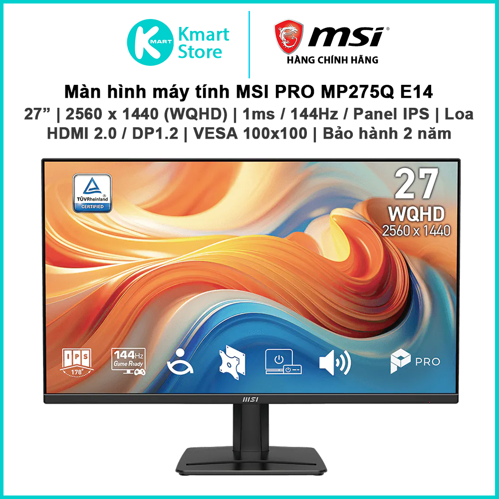 Màn hình máy tính MSI PRO MP275Q E14 | 27" IPS / 2560 x 1440 (WQHD) | 1ms / 144Hz | có Loa | Bảo hàn