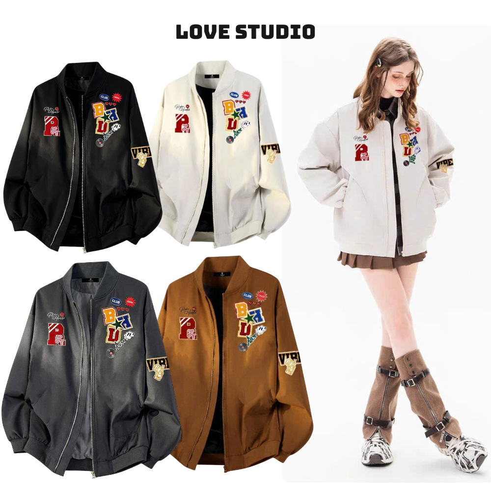 Áo bomber gió dù chống nắng mùa hè in 5D chữ VIBE douyin phong cách âu mỹ nam nữ cản gió thể thao AB