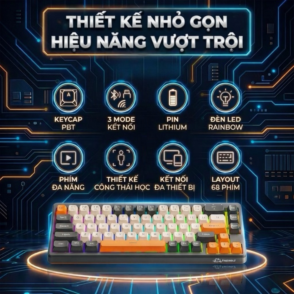 Bàn Phím Không Dây Bluetooth PIN Sạc, Bàn Phím LED Giả Cơ M68 Dùng Cho Máy Tính Laptop Điện Thoại | BigBuy360 - bigbuy360.vn