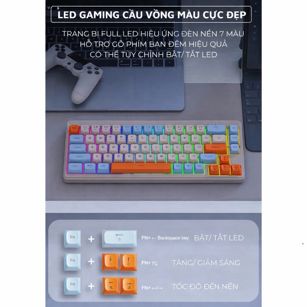 Bàn Phím Không Dây Bluetooth PIN Sạc, Bàn Phím LED Giả Cơ M68 Dùng Cho Máy Tính Laptop Điện Thoại | BigBuy360 - bigbuy360.vn
