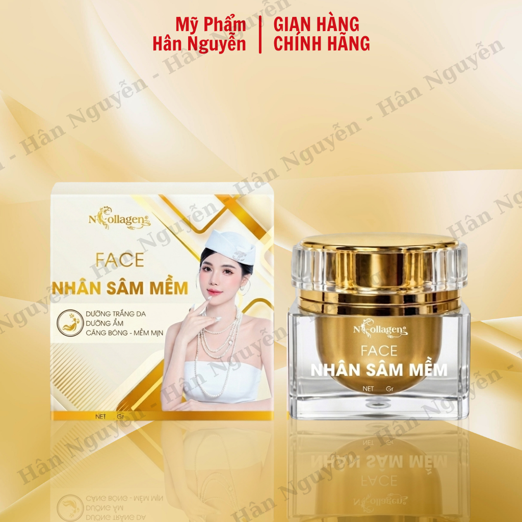 Kem Face Nhân Sâm Mềm NCollagen Hân Nguyễn 20g - Dưỡng Sáng Cấp Ẩm Mờ Nám Ban Ngày Cho Da Dầu