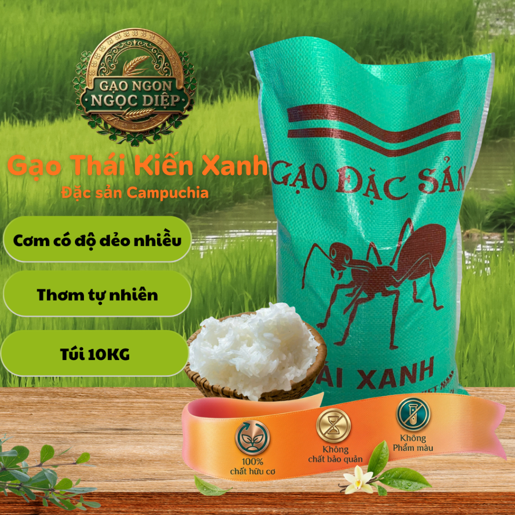 Gạo Thái Kiến Xanh – Túi 10KG - Dẻo Mềm Nhiều, Thơm Ngon Mỗi Ngày