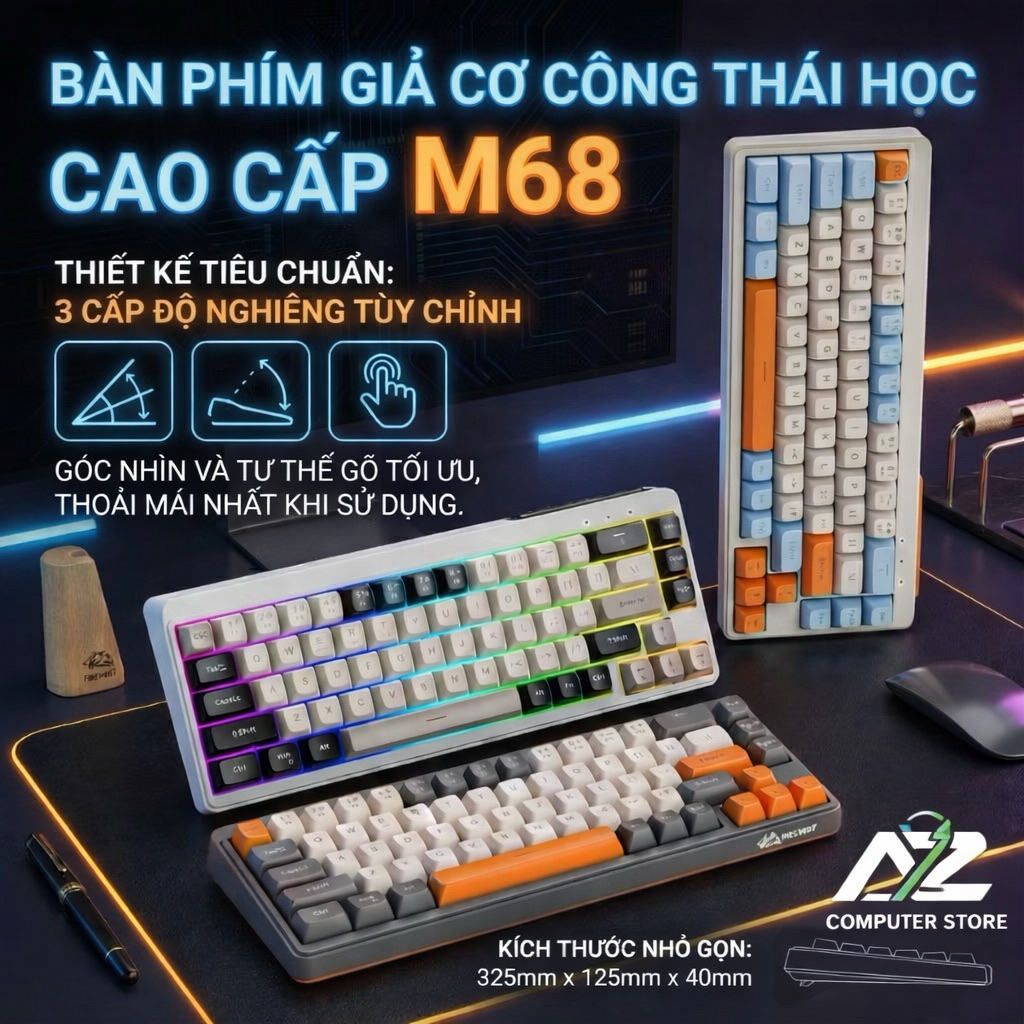Bàn Phím Không Dây Bluetooth PIN Sạc, Bàn Phím LED Giả Cơ M68 Dùng Cho Máy Tính Laptop Điện Thoại | BigBuy360 - bigbuy360.vn