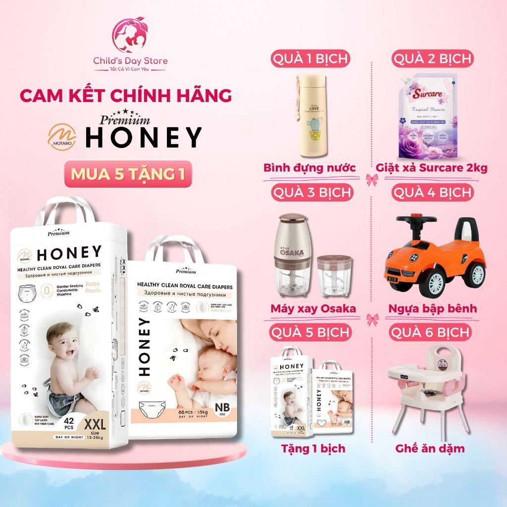 Bỉm Honey Premium, Tã Honey Premium Phiên Bản Cao Cấp Mới Nhất, Thấm Hút Vượt Trội 1200ml
