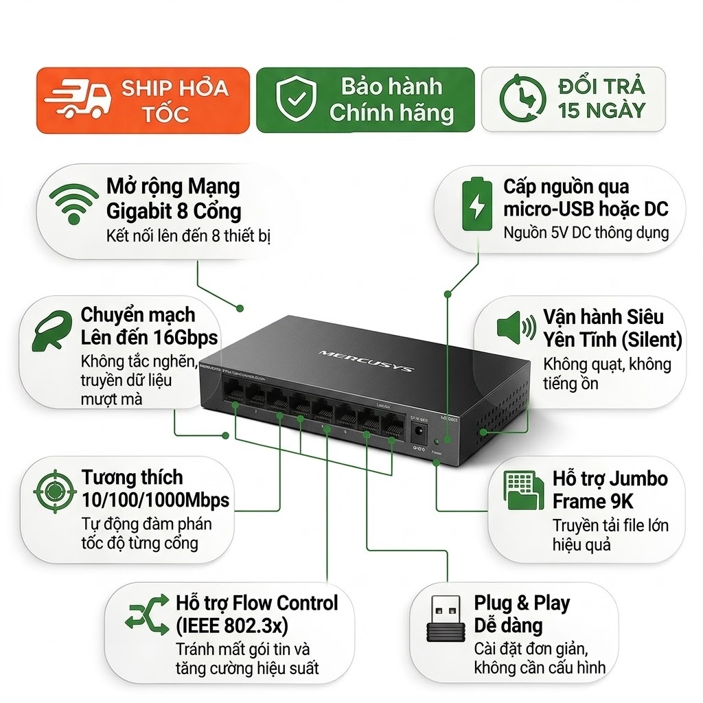 Mecusys MS108GS Chính Hãng Tốc Độ Cao Ổn Định – Giải Pháp Mạng Hiệu Quả Giá Tốt
