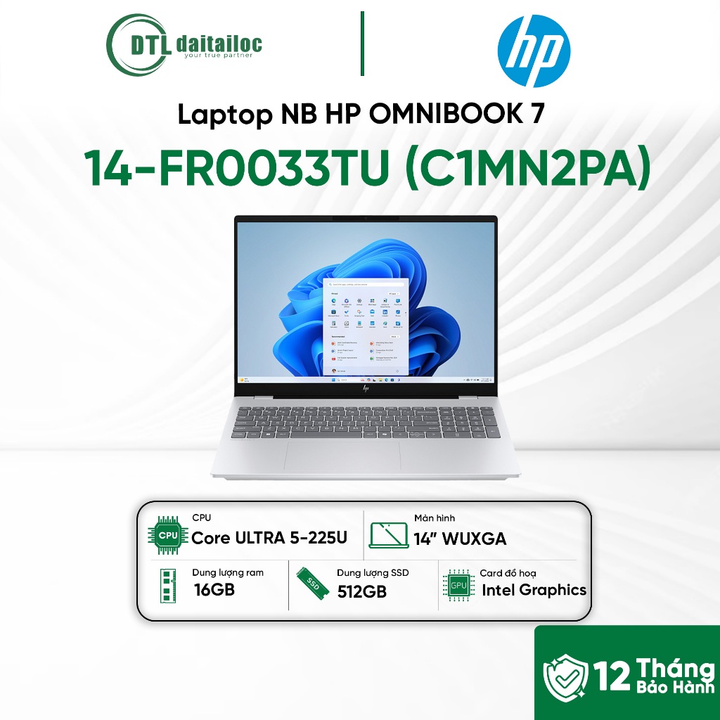 Laptop HP OmniBook 7 14-FR0033TU C1MN2PA Core Ultra 5-225U 16GB 512GB SSD 14" WUXGA Win 11 Bạc | Chí