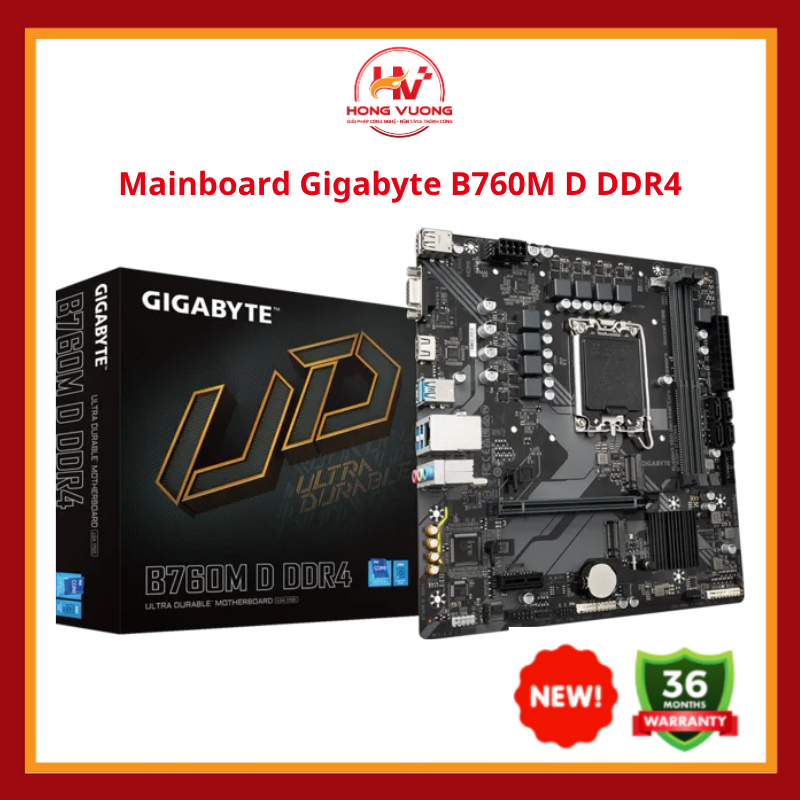 (Full VAT) Mainboard Gigabyte B760M D DDR4|Intel B760, Socket 1700|Micro ATX|2 khe DDR4, BH 36 tháng