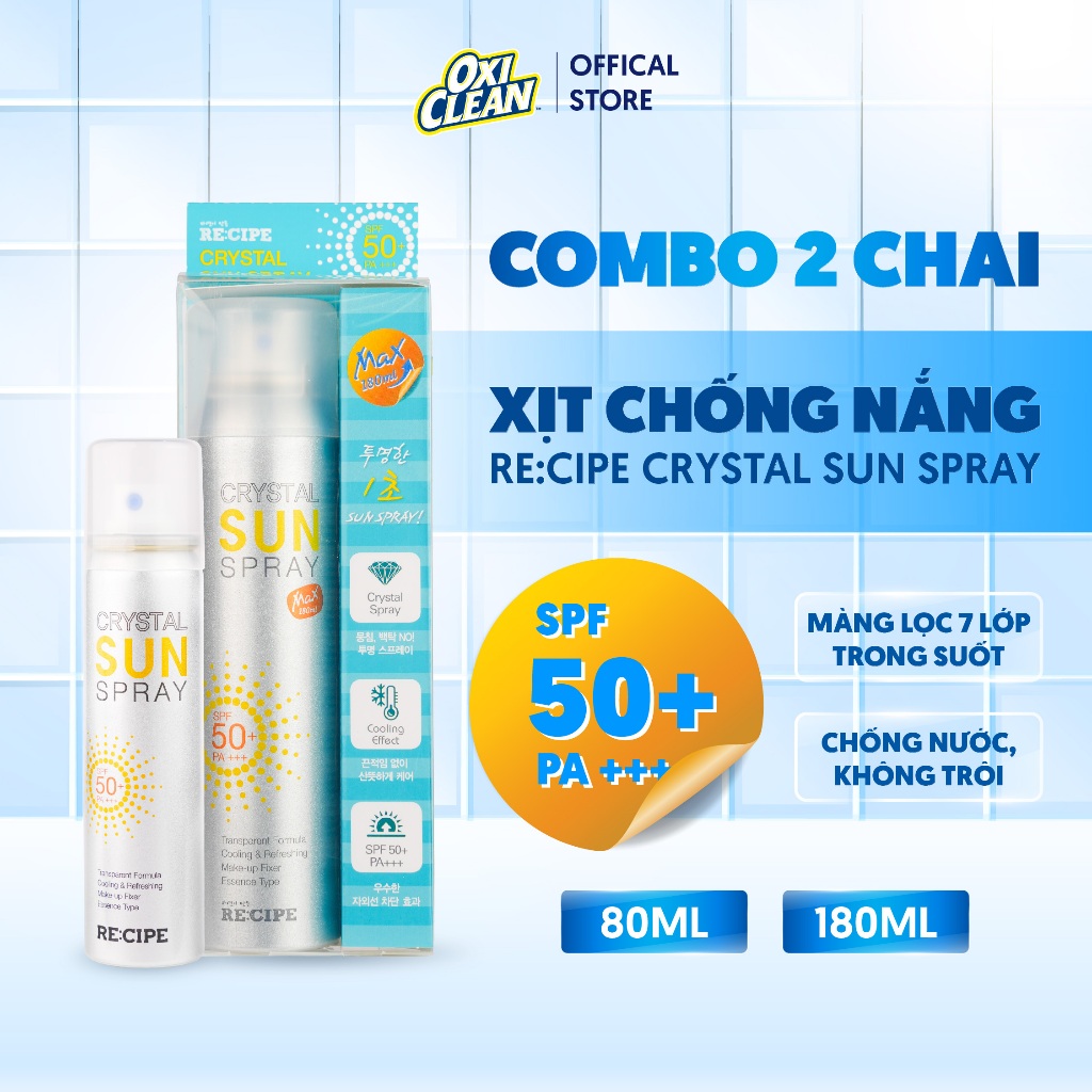 Xịt Chống Nắng Hàn Quốc Recipe 7 Màng Lọc Chống UV Chống Nước Đi Biển Đi Bơi Cho Nam và Nữ Không Nân