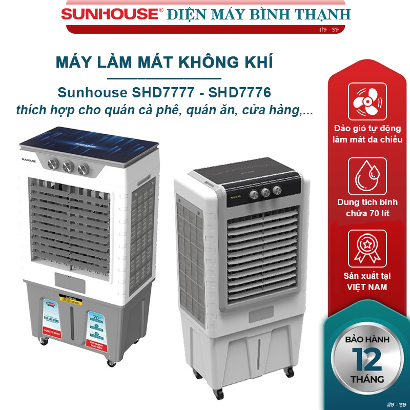 [HỎA TỐC] Máy làm mát không khí Sunhouse SHD7776, SHD7777 dung tích 70 lít - Bảo hành tận nơi 1 năm