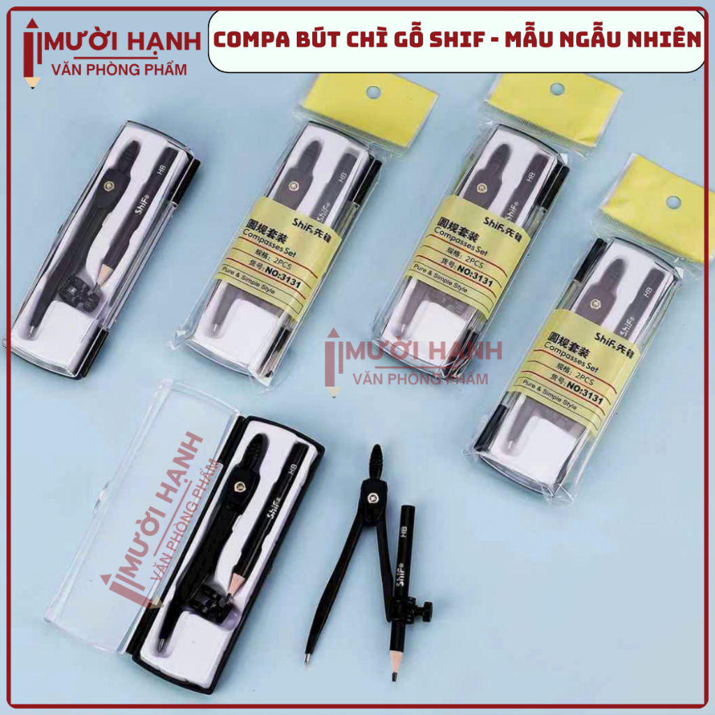 SỈ _ [Đen] HỘP 12 Cây Compa Bút Chì Gỗ/ Compa Kẹp Chì Gỗ Thân Đen SHIF 3110, 3131, 3028 Vẽ Kỹ Thuật 