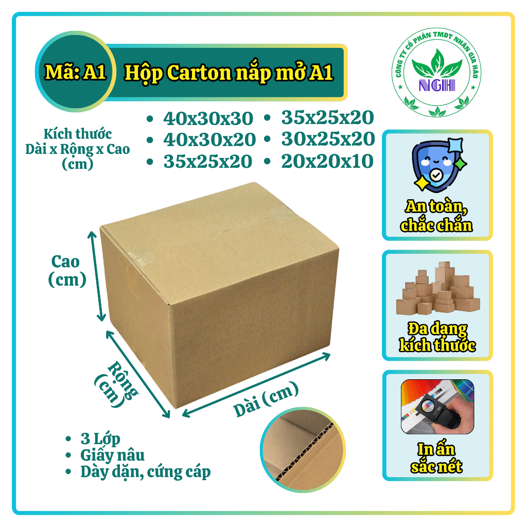 [Combo] 5 Hộp carton Shipcod 40x30x30, 40x30x20, 35x25x20, 30x25x20, 20x20x10 cm - NHANGIAHAO