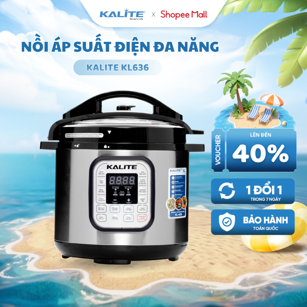 Nồi Áp Suất Điện Đa Năng KALITE KL636 Dung Tích 6L - Chế Độ Nấu Hầm Đa Năng - Hẹn Giờ 24 Tiếng
