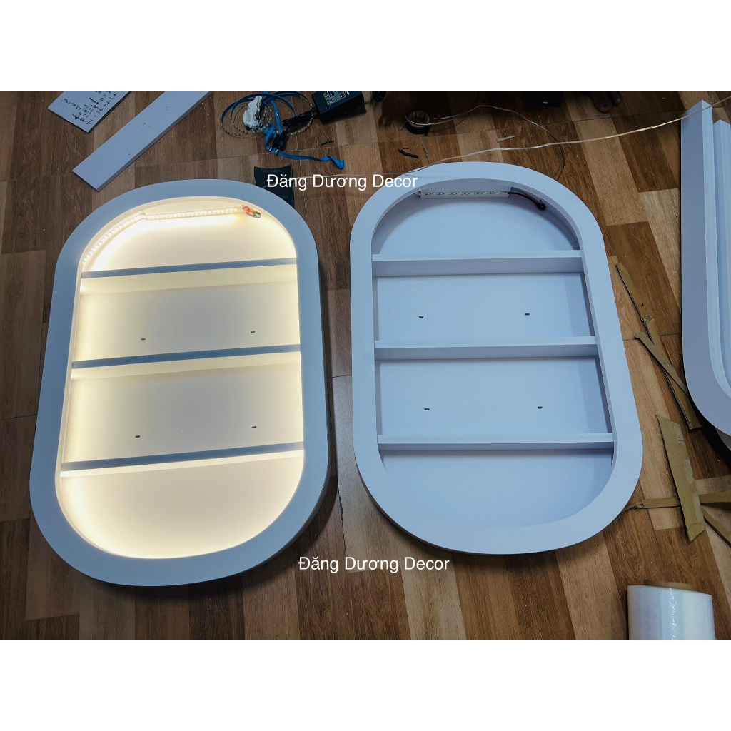 SET Kệ Nail hộp Ovan để sơn móng nail, trang trí phòng nail -spa, có đèn led sang chảnh [MÀU TRẮNG]