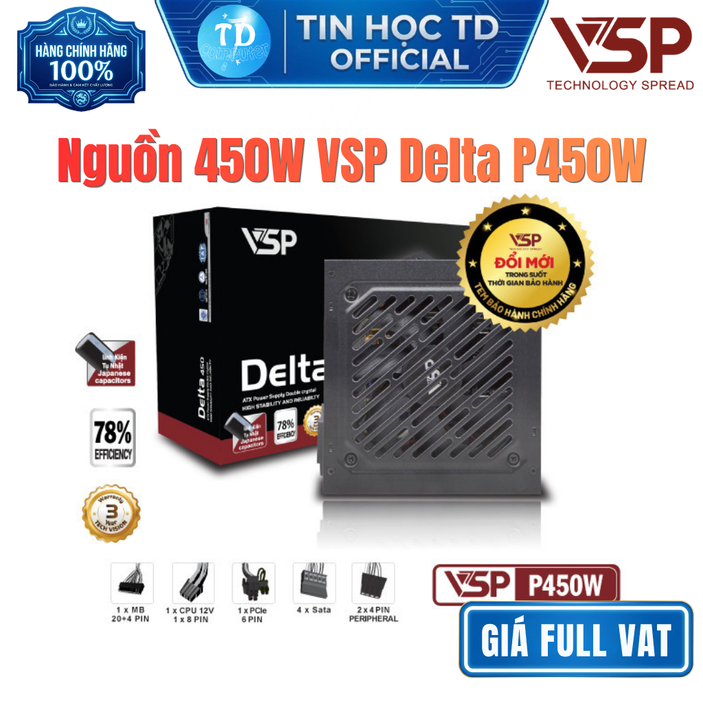 Nguồn 450W VSP Delta P450W – Chính hãng VSP phân phối