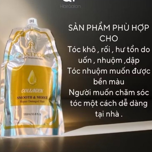 KEM Ủ HẤP- XẢ TÓC COLLAGEN RASTFOR 550ML . salon tóc tin dùng.