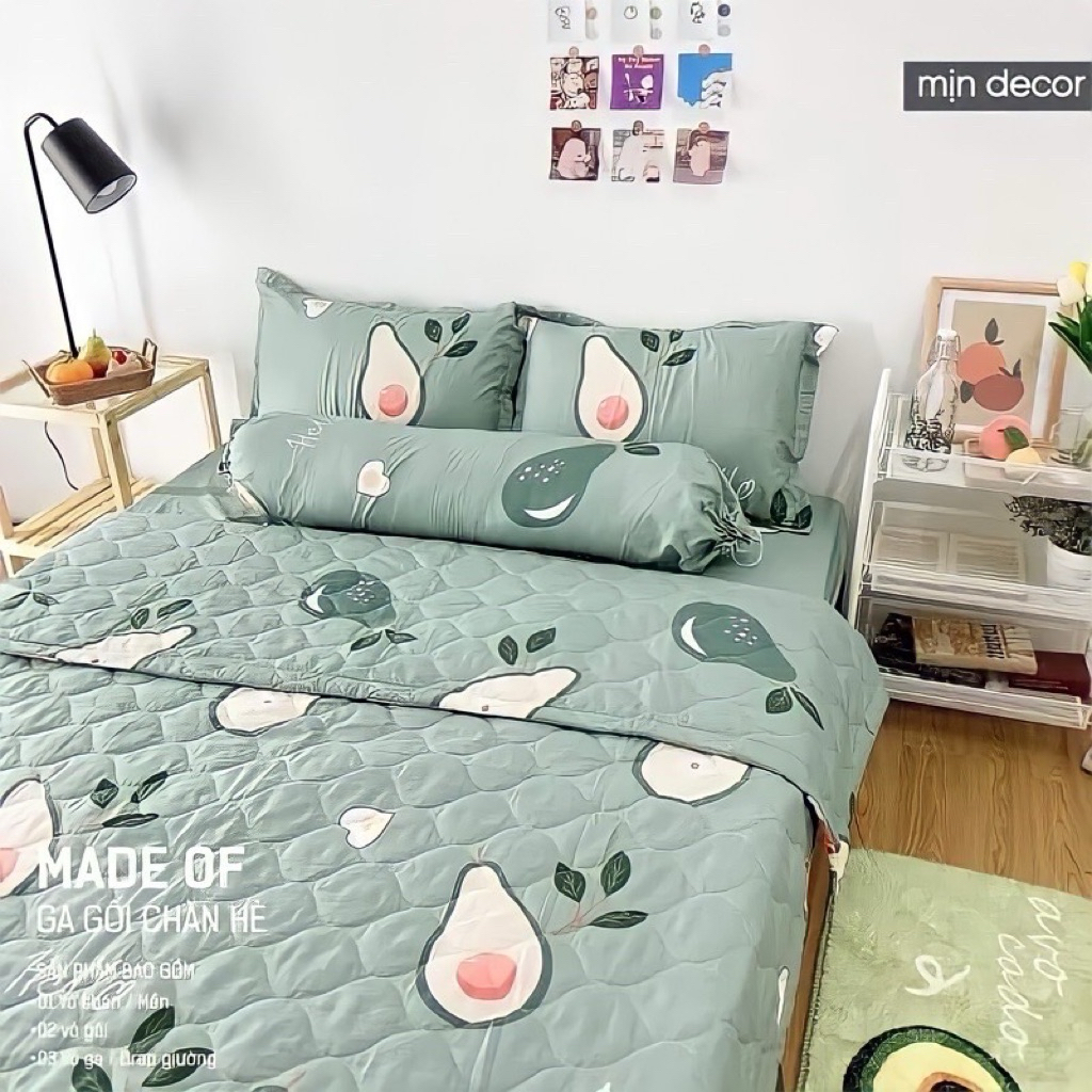 Bộ chăn ga gối 5 món, chăn hè trần bông cotton poly nhiều mẫu lựa chọn