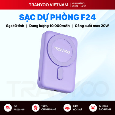 Pin Sạc Dự Phòng TRANYOO F24 10000mAh Sạc Nhanh PD 20W Sạc Không Dây Từ Tính Tích Hợp Chân Đế Da PU