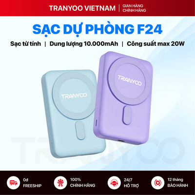 Pin Sạc Dự Phòng TRANYOO F24 10000mAh Sạc Nhanh PD 20W Sạc Không Dây Từ Tính Tích Hợp Chân Đế Da PU