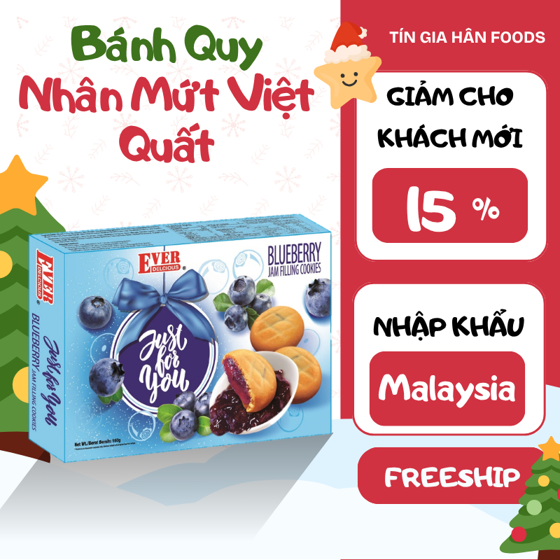 Bánh Quy Nhân Mứt Việt Quất Ever 150g | Hộp Giấy Gói Quà | Bánh Malaysia Nhập Khẩu | TGH Foods