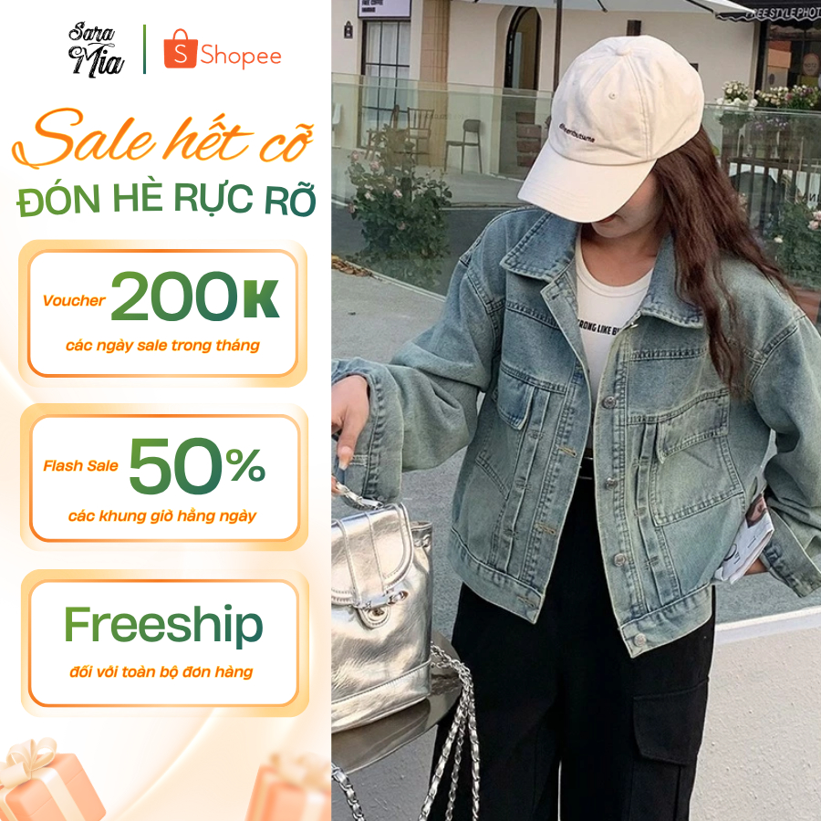 Áo khoác jean nữ túi hộp khoác bò kaki form rộng dày dặn màu xanh SARAMIA Q11 | BigBuy360 - bigbuy360.vn