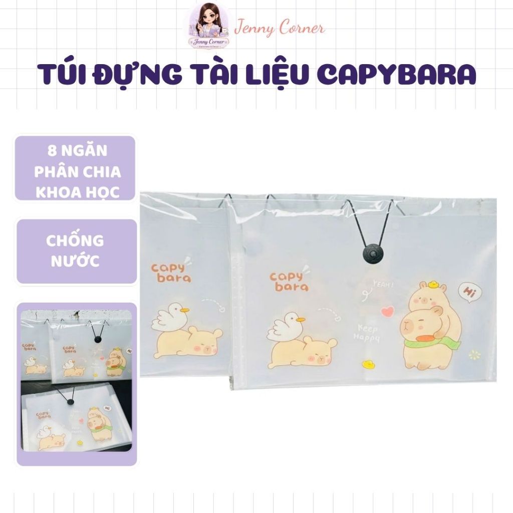 Túi Đựng Tài Liệu 8 Ngăn Tệp Bì Đựng Tài Liệu Nhiều Ngăn Khổ A4 Capybara Đáng Yêu Cho Học Sinh-Jenny