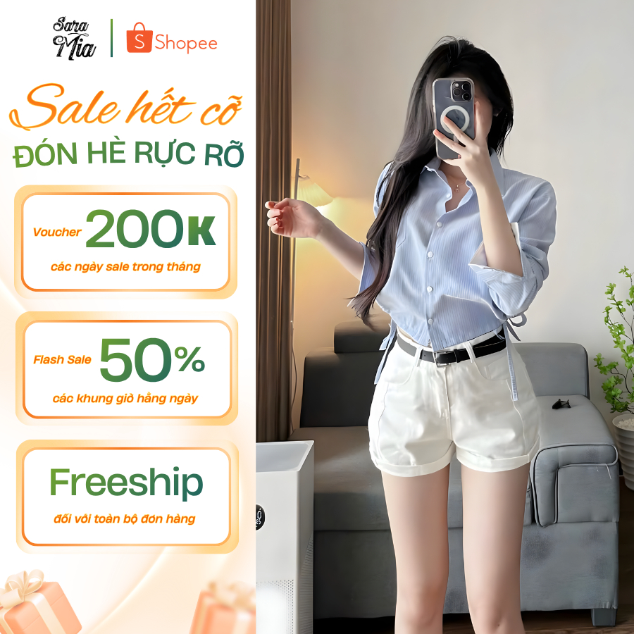 [TOP BÁN CHẠY ] Quần jean nữ ngắn SARAMIA, quần short nữ cạp cao ống xắn gấu dáng chữ A màu trắng đen vải bò S13