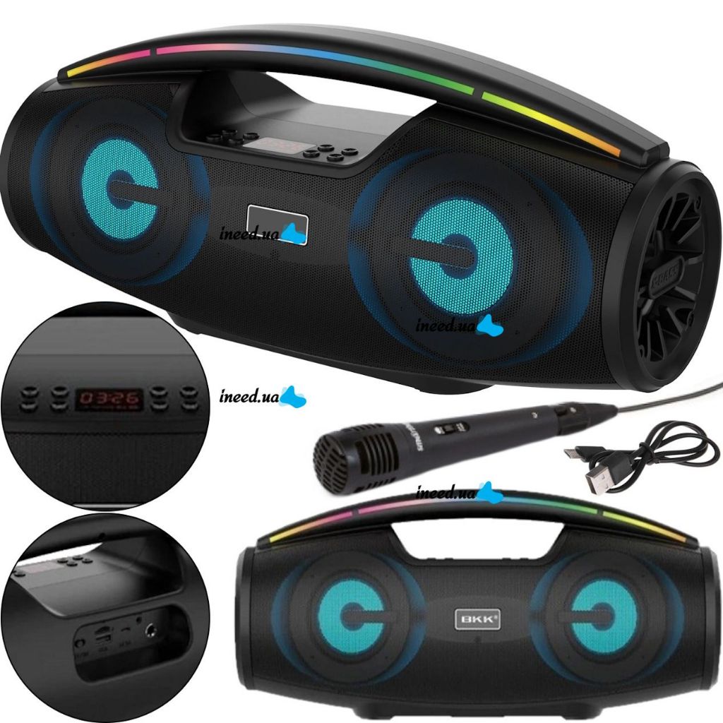 Loa Bluetooth Karaoke BKK B100 Công suất 20W Đèn led bắt mắt - Tặng kèm Micro có dây (Đen)