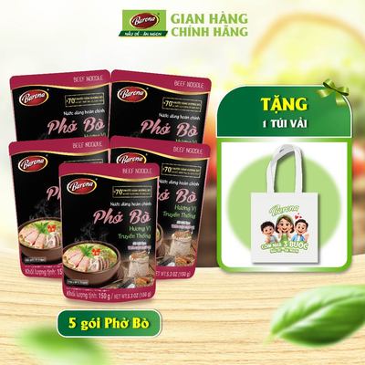 Combo 5 gói Nước dùng Phở Bò Barona 150g + Tặng 1 túi vải