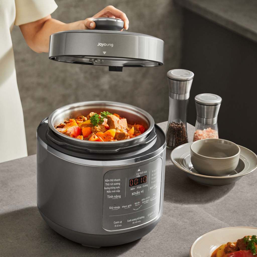 Nồi áp suất JoYoung JHPC-5039 Tiếng Việt 2 Ruột Nồi 9 Thực Đơn Cài Sẵn- Nấu Mở Nắp, Hầm, Nướng