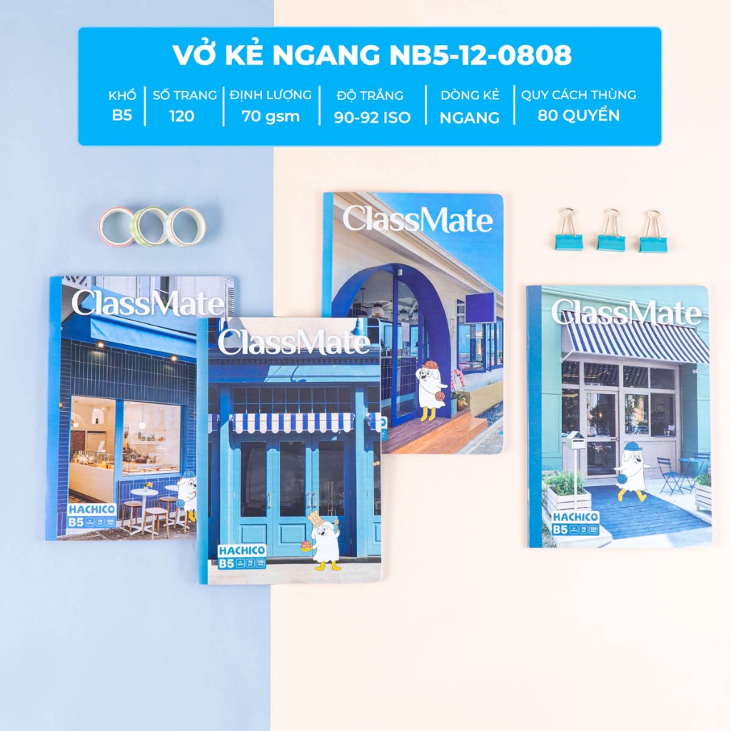 Vở ClassMate Vở Kẻ Ngang 120 Trang 70GSM Vở Viết Bìa Nhựa Hachico Chống Nước Vở Học Sinh Sinh Viên G