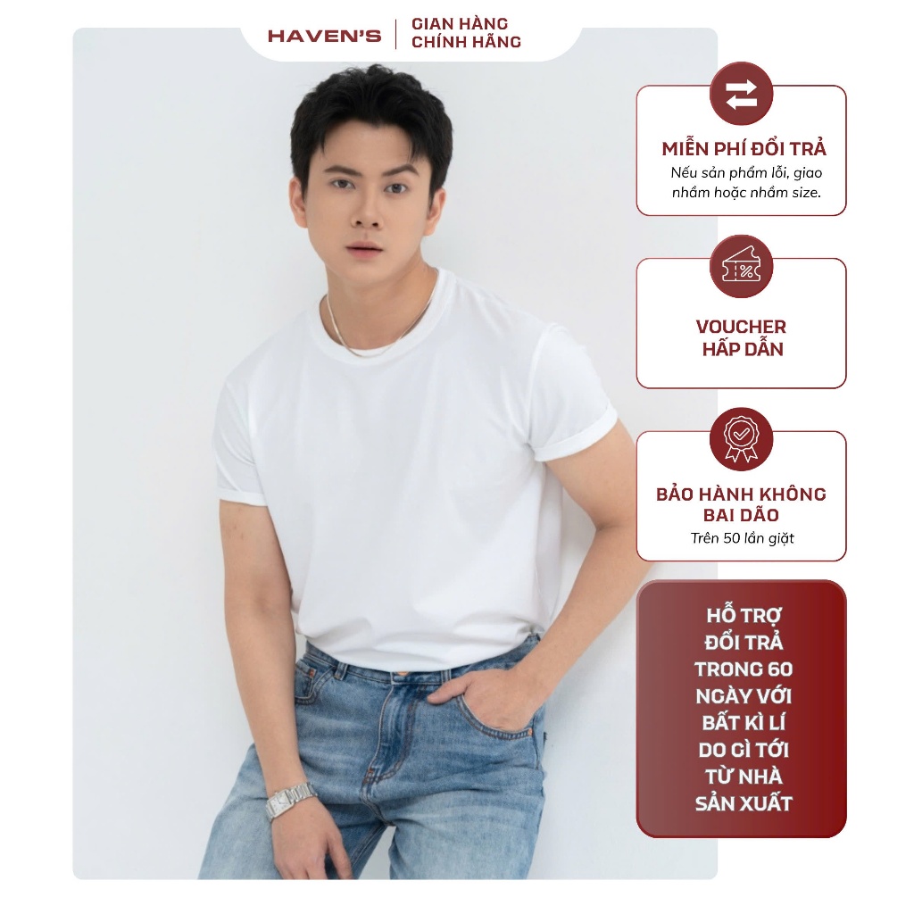 Áo thun nam regular fit cổ tròn Haven's, áo phông basic chất vải mát mịn,co giãn,thoáng khí,tôn dáng