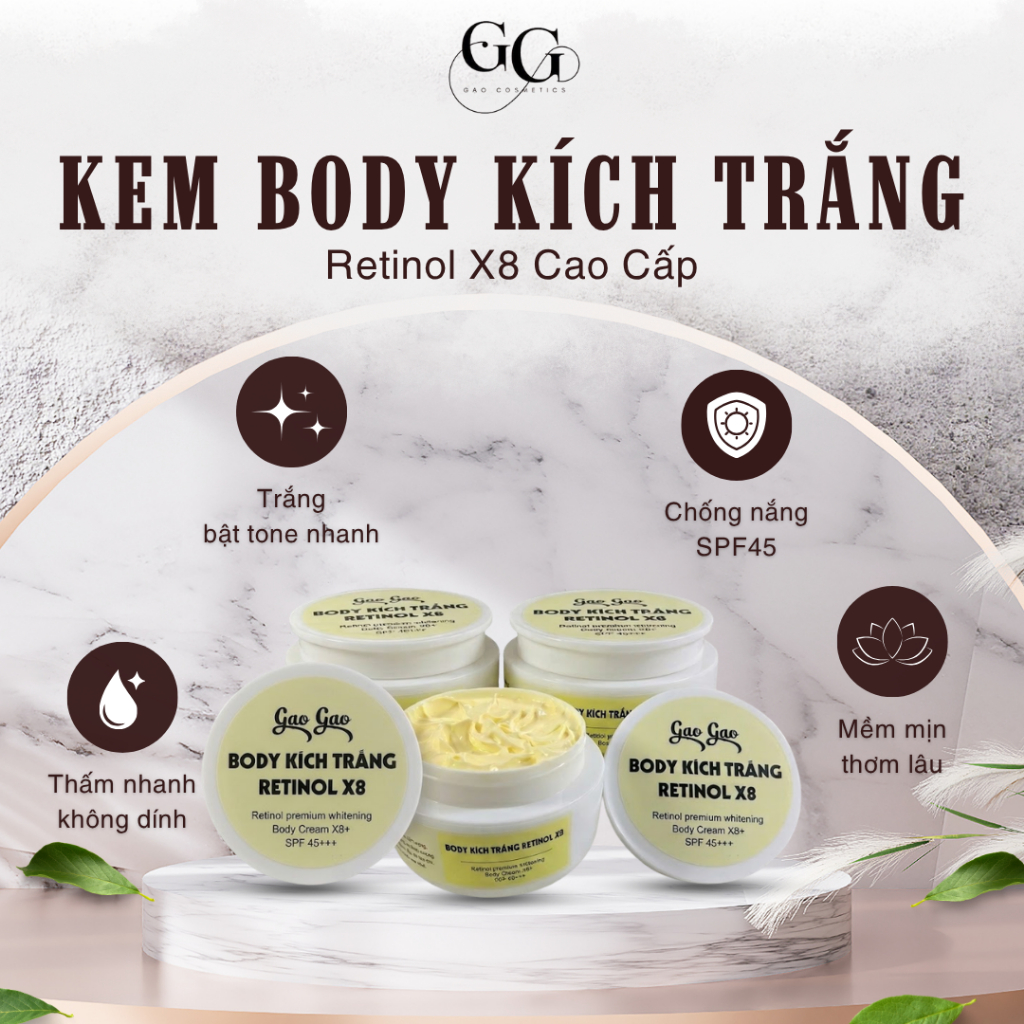 Kem Body Trắng Da Retinol X8, Bật Tone Nhanh, Dưỡng Trắng Toàn Thân Cao Cấp