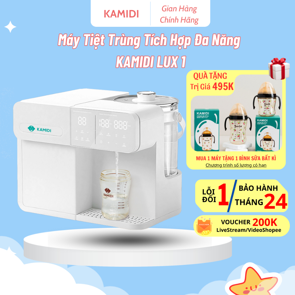 Máy Tiệt Trùng UV Bình Sữa Kamidi Lux 1 Lấy Nước Tự Động Tích Hợp Đun Nước Pha Sữa Tiện Lợi