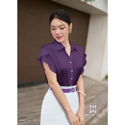 Áo Sơ Mi Nữ Cách Điệu MY WAY Tay Xẻ Phối Bèo Sang Trọng 3MA01125