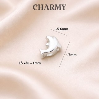 Charm động vật xỏ ngang cắt khắc CBN431, Bạc 925 - Cá heo, Phụ kiện trang sức làm vòng tay, vòng cổ DIY - Charmy