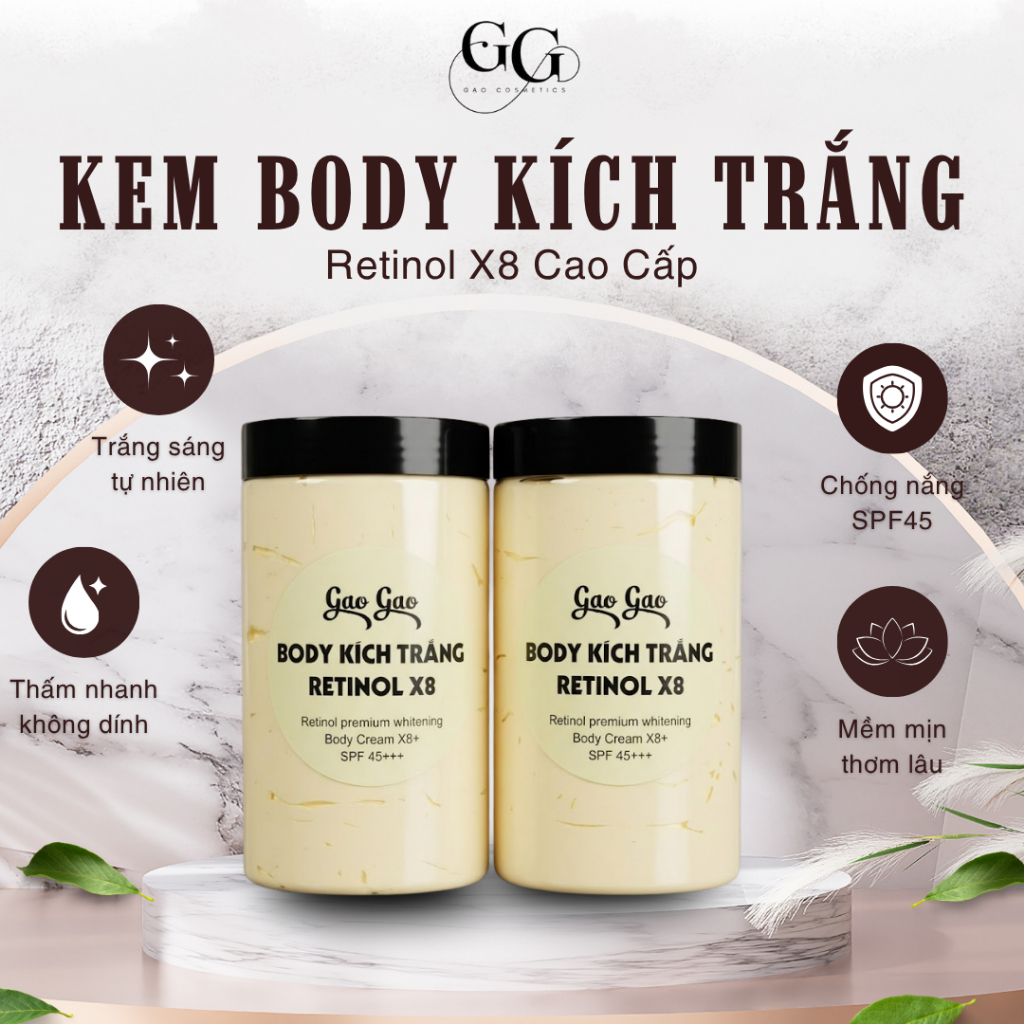 Kem Body Trắng Da Retinol X8, Bật Tone Nhanh, Dưỡng Trắng Toàn Thân Cao Cấp, Hũ 1Kg